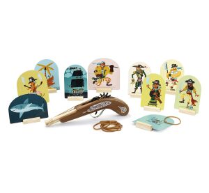 Vilac Drevená pirátska pištoľ s gumičkami a terčami